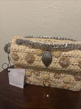 Kurt Geiger Cream Beaded Raffia Shoulder Bag